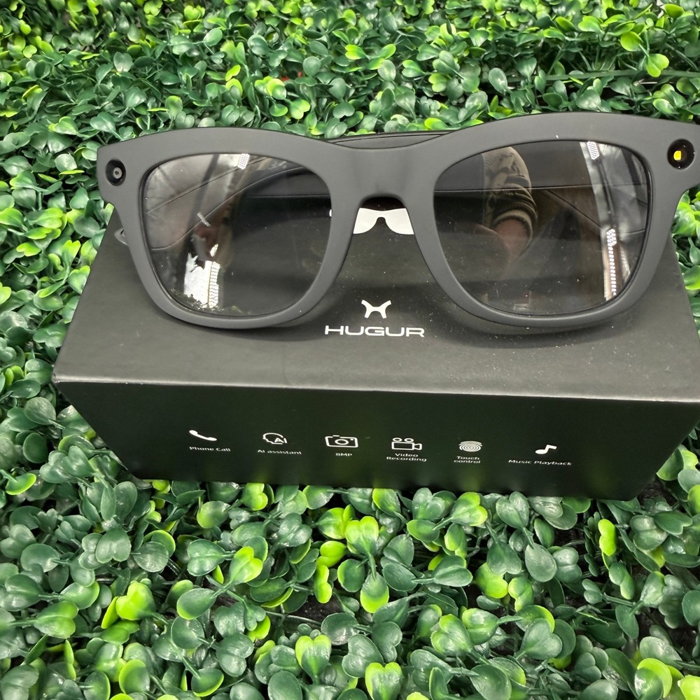 Hugur Smart Glasses Matte Black 8MP Camera Video Recording Music AI Assistant